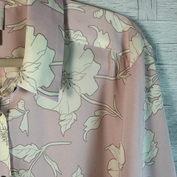 Joie floral blouse soft satin long sleeve button up lavender cream feminine - Picture 4 of 11